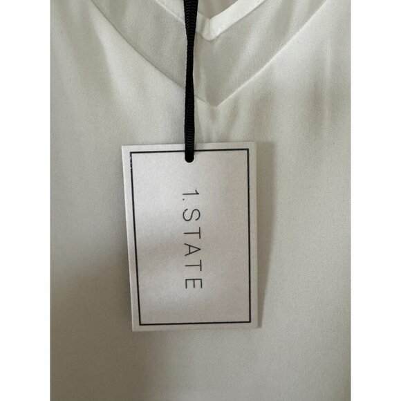 1. STATE Chiffon Inset V-Neck Spaghetti Strap Cami Large Cloud White - Picture 8 of 16